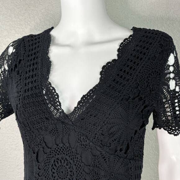 Vtg Y2K 90s Crochet Babydoll Top Sweater Grunge Goth Boho Black Size S - Picture 8 of 8